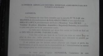 Terrain 300 m² en lettre d&rsquo;attribution à vendre – Diatoula, Kati