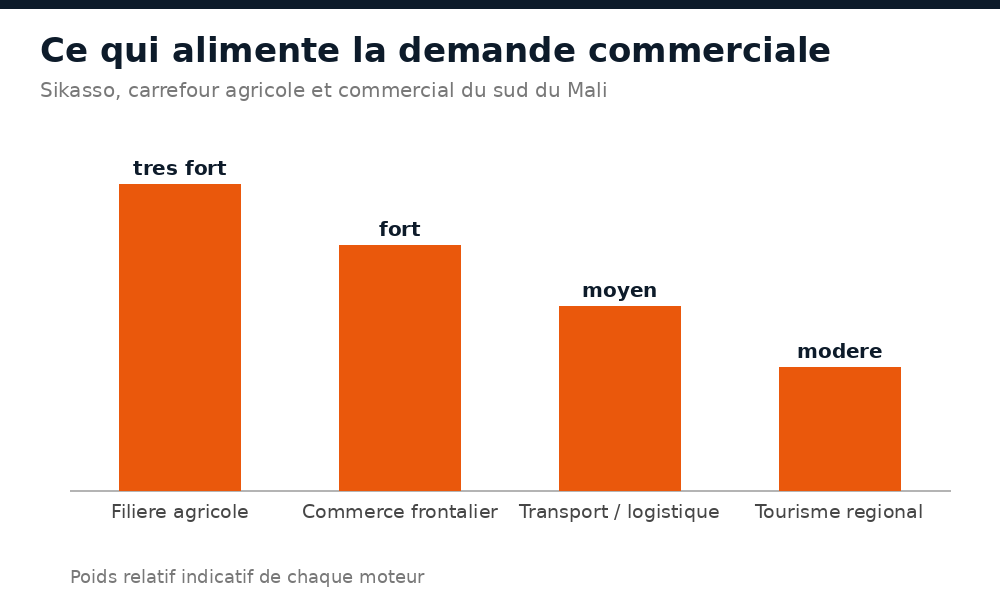 Moteurs de la demande commerciale à Sikasso : filière agricole, commerce frontalier, logistique, tourisme