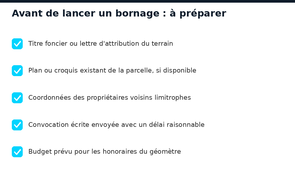 Checklist des documents à préparer avant un bornage de terrain au Mali