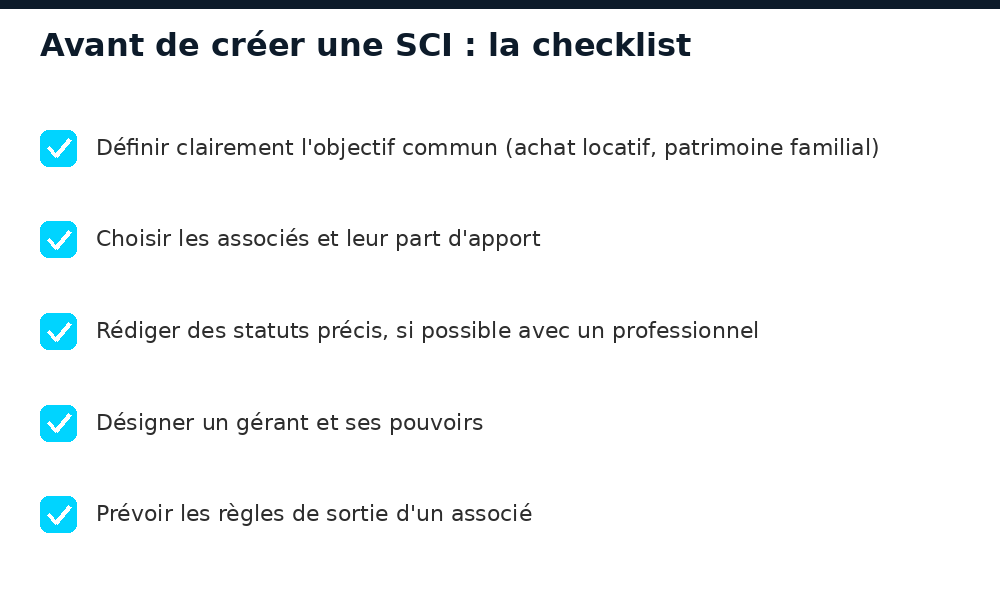 Checklist des points à vérifier avant de créer une SCI au Mali