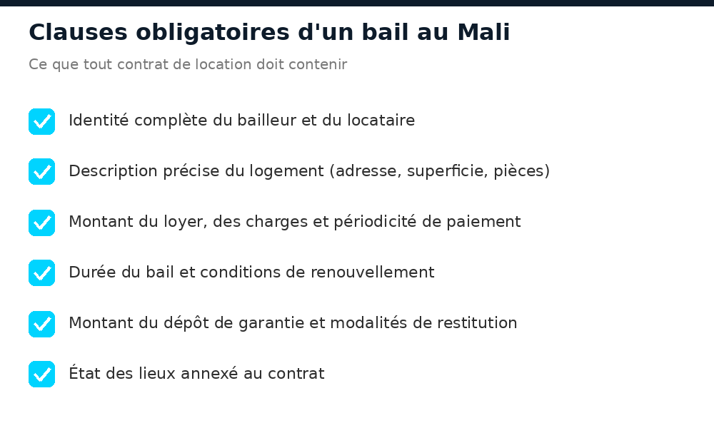 Liste des clauses obligatoires d'un contrat de bail au Mali