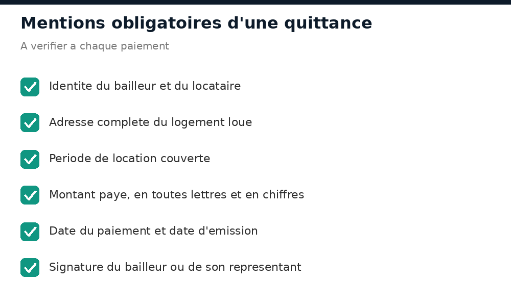 Liste des mentions obligatoires a inclure sur une quittance de loyer