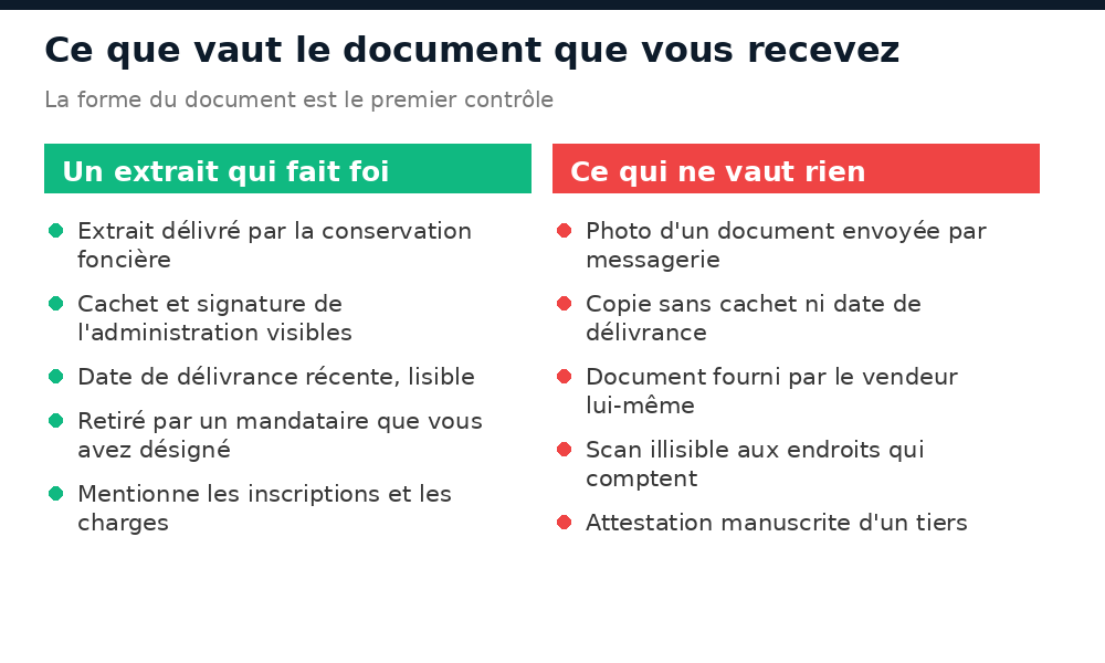 Comparaison entre un extrait du livre foncier qui fait foi et un document sans valeur