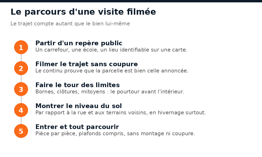 Les cinq étapes du parcours d'une visite immobilière filmée en direct au Mali