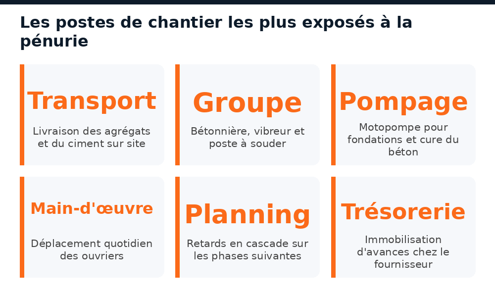 Six postes de coût d'un chantier malien exposés à la pénurie de carburant