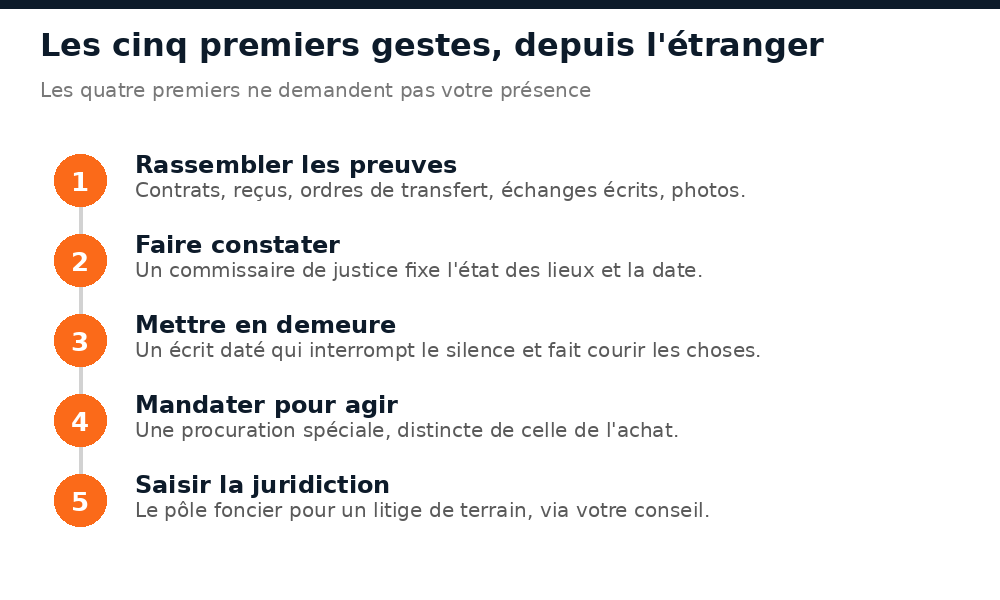 Les cinq premiers gestes face à un litige immobilier au Mali quand on vit à l'étranger