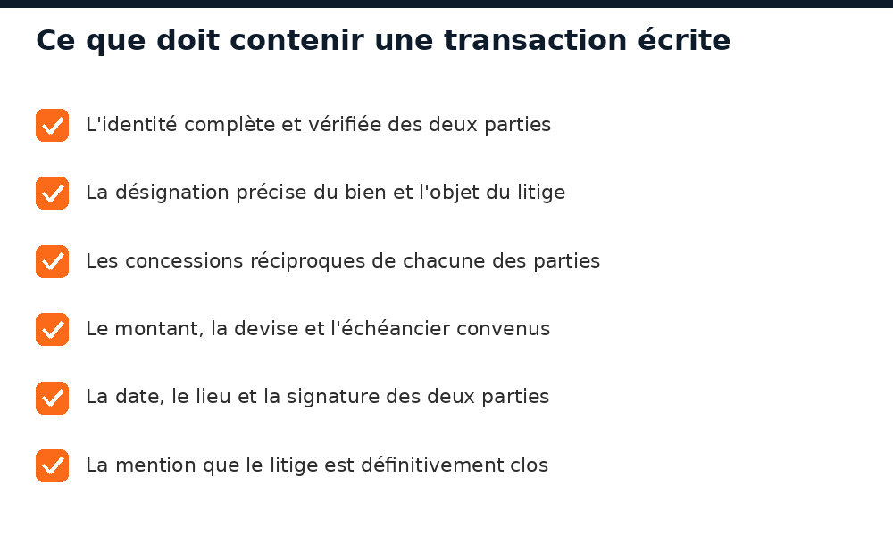 Les mentions d'une transaction écrite mettant fin à un litige immobilier au Mali