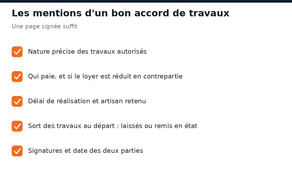 Mentions à faire figurer dans l'accord écrit de travaux entre locataire et propriétaire