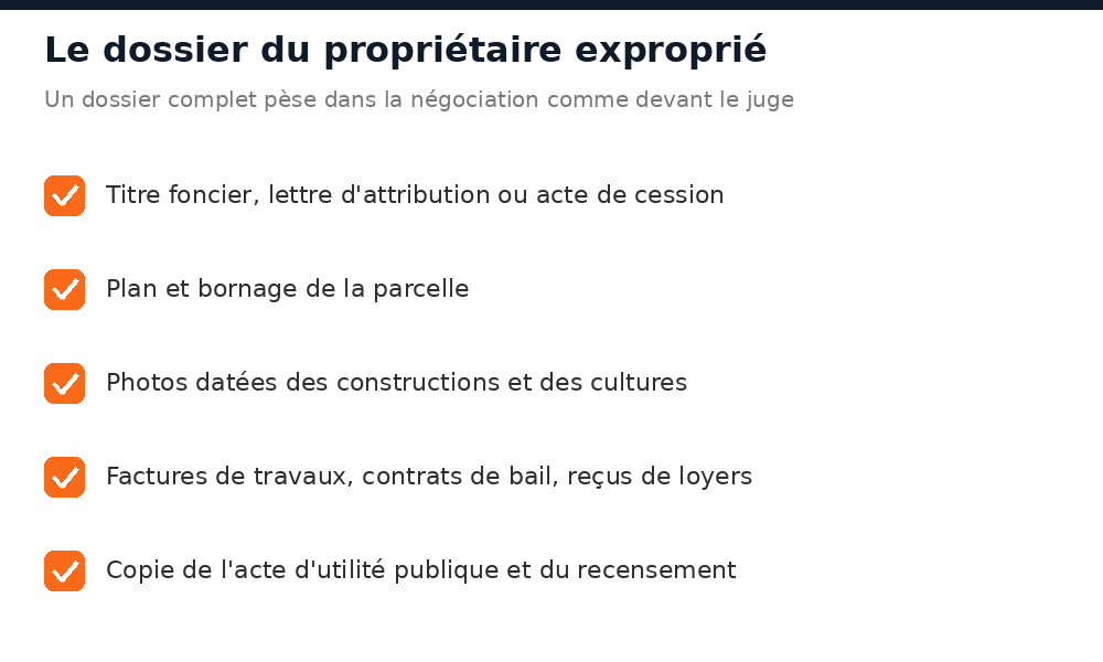 Liste des pièces à réunir par un propriétaire visé par une expropriation au Mali