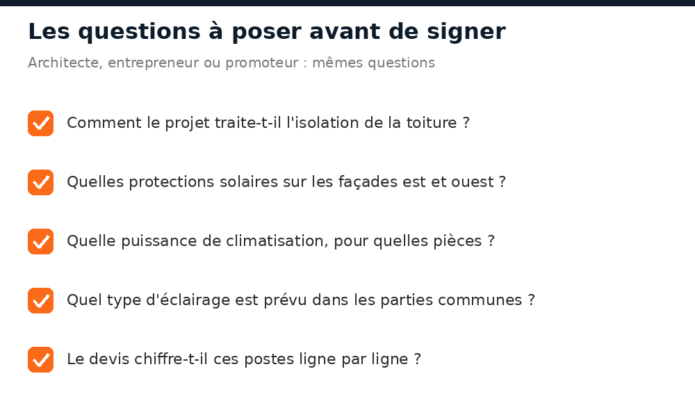 Questions à poser à un architecte ou un promoteur sur l'isolation, la climatisation et l'éclairage